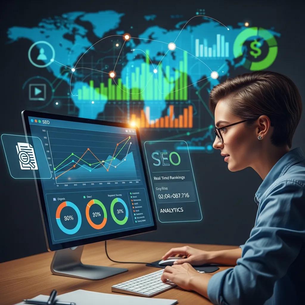 Person analyzing SEO metrics on a computer, highlighting the benefits of SEO content writing